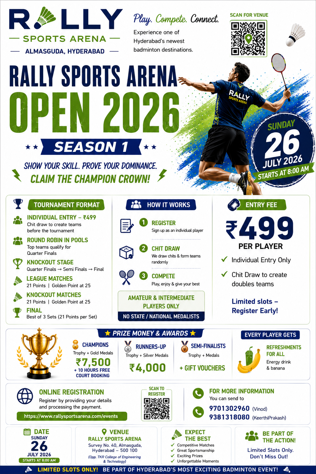 Rally Sports Arena Open 2026 badminton tournament poster